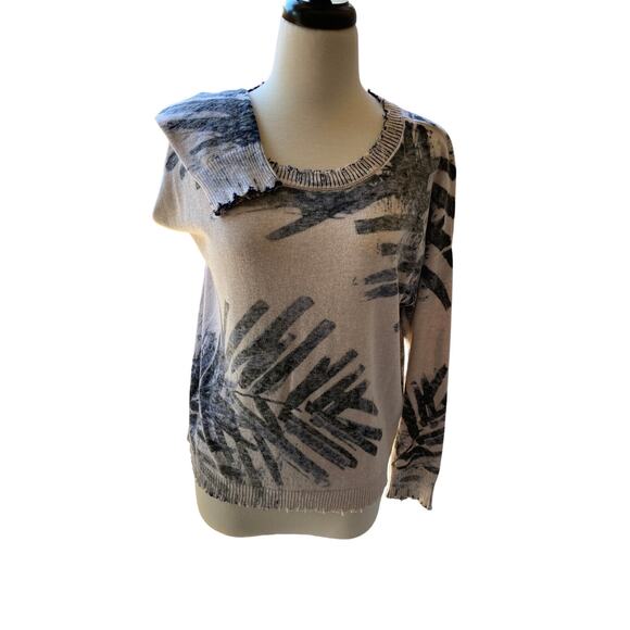 Nic & Zoe 100% Cotton Cream and Navy Design Sweater w/Distressed Edges Size PM - Picture 2 of 12